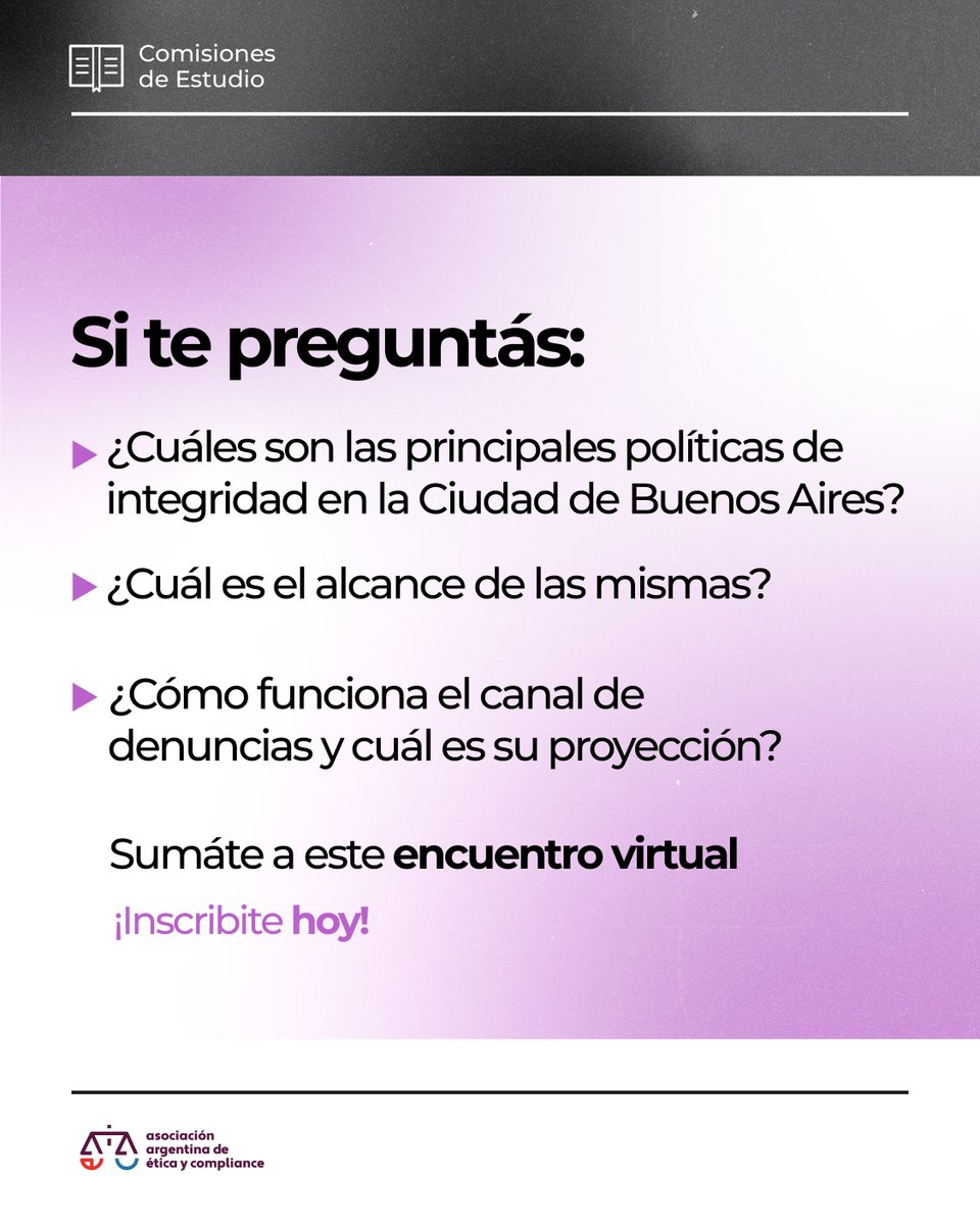 AAECOMPLIANCE's tweet photo. 🏛️ @Monica_Artale  y Diego Martínez dialogan con @joamoro  (Integridad Pública CABA) sobre políticas de transparencia y canales de denuncia.

🗓️ 26/03 | ⏰ 16:00 hs (GMT-3) | 🌐 Virtual 🔗 Inscribite: https://t.co/GSk8dCpt5o

#Compliance #Transparencia #CABA #AAEC https://t.co/wFTKwYU7gh