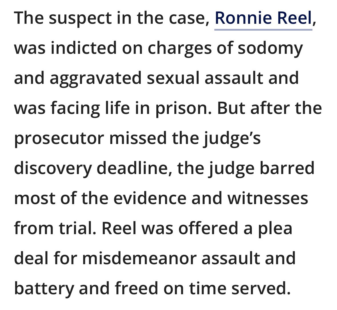 The Fairfax DA, <a href="/SteveDescano/">Steve Descano</a>, “accidentally” forgot to submit evidence for discovery against this guy, Ronnie Reel, who was facing life in prison for raping an 11 year old boy. As a result, the case fell apart and Reel was given a plea deal for time served