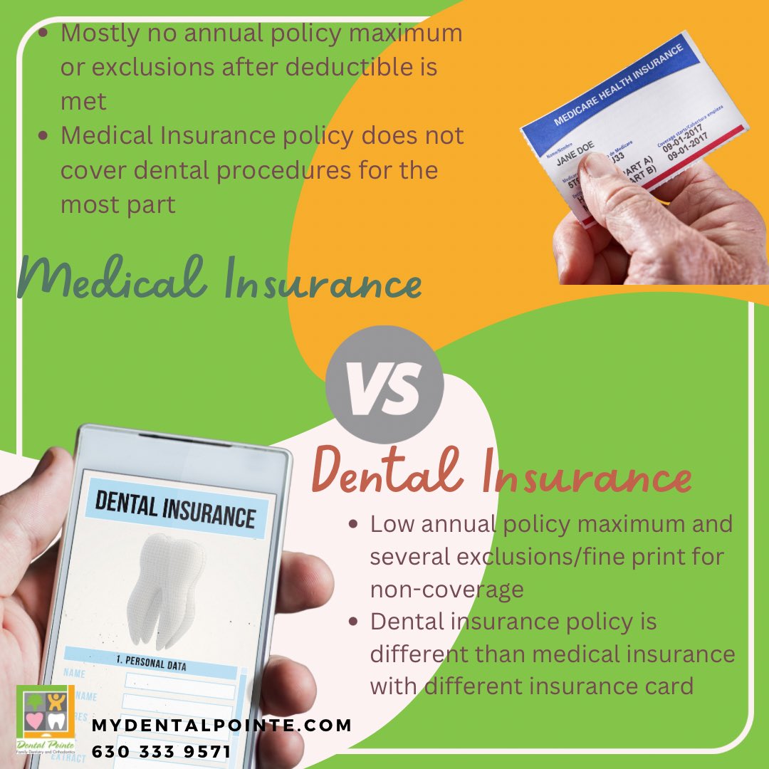 Dental Insurance is different than medical insurance. But we take care of all your insurance claims and maximize the benefits for you. Schedule today ! #dentalpointe #napervilledentist #auroradentist #warrenvilledentist #familydentist