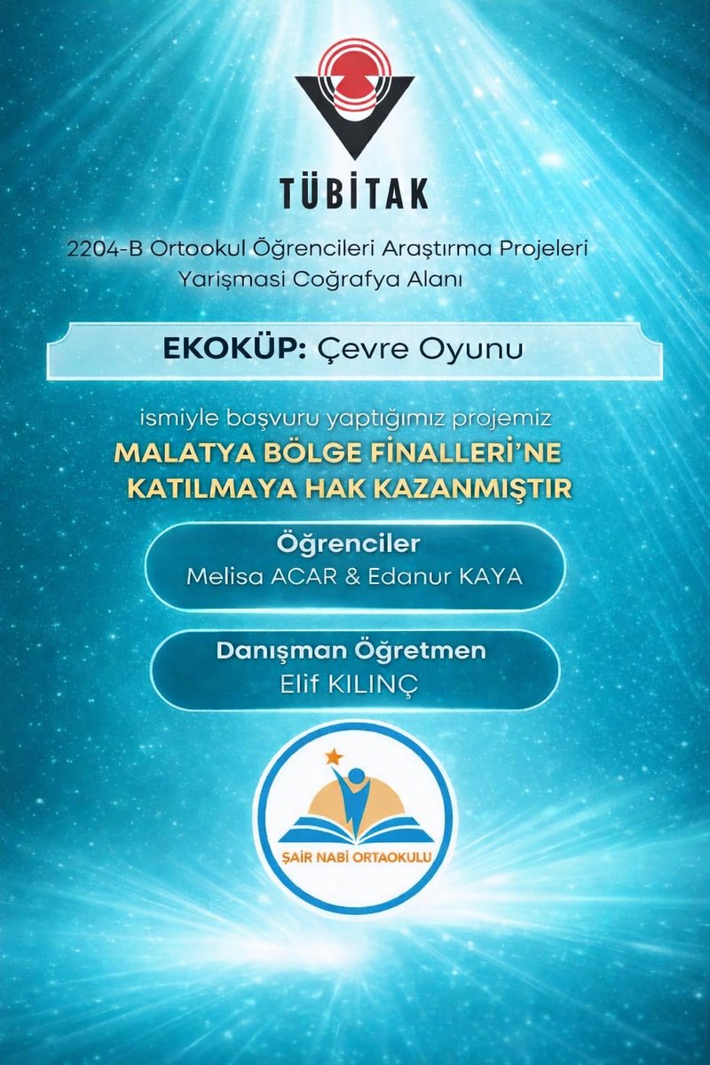 sairnabioo's tweet photo. İlçemizden Malatya  bölgeye davet edilen projelerin sahibi 4 okuldan biri okulumuz olmuştur.Öğretmenimizi ve öğrencilerimizi tebrik ederiz.  @Yusuf__Tekin @Tubitak @UrfaValiligi @hasansildak @sanliurfammem63 @ASIM_SULTANOGLU @mserkansahin @HaliliyeMem @mays6363 @rac_iper @elif287 https://t.co/d2ypzpZpNK