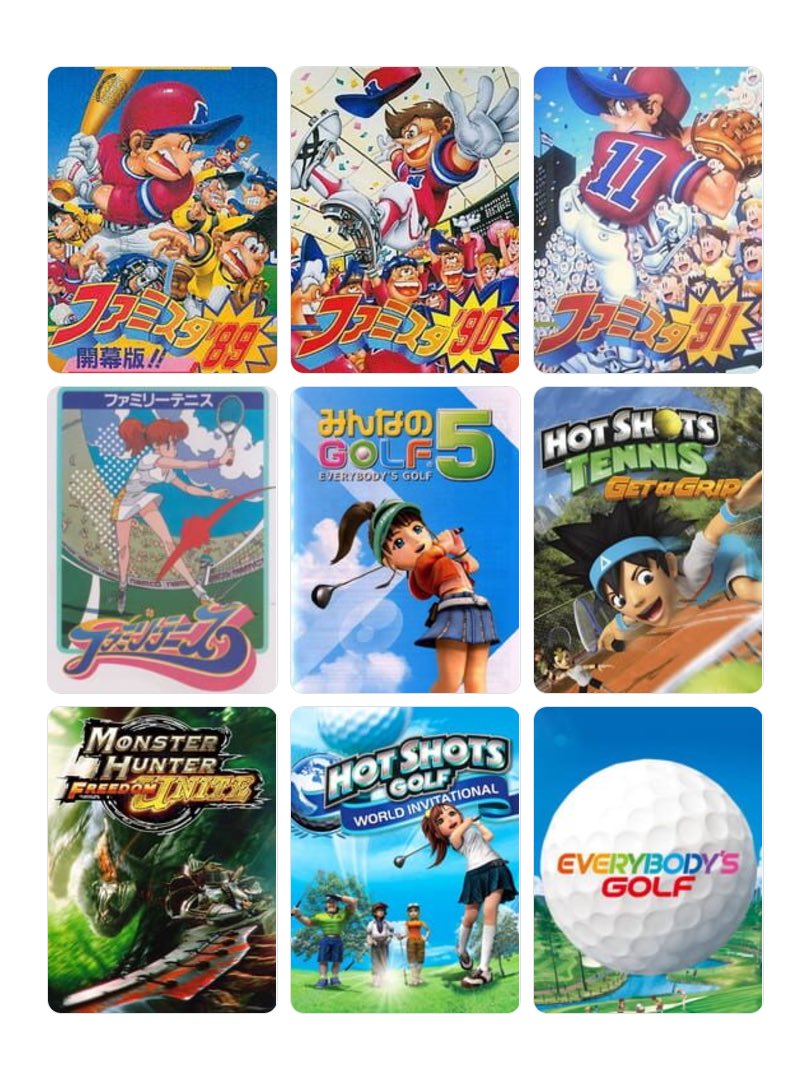 私を構成する9つのゲーム

実質この3つしか

みんなのゴルフポータブル⛳️
ファミリーテニス’87🎾
ファミスタ’88⚾️

#My9Games
#私を構成する9つのゲーム
my9games.com/s/aa4ff4dc3607…