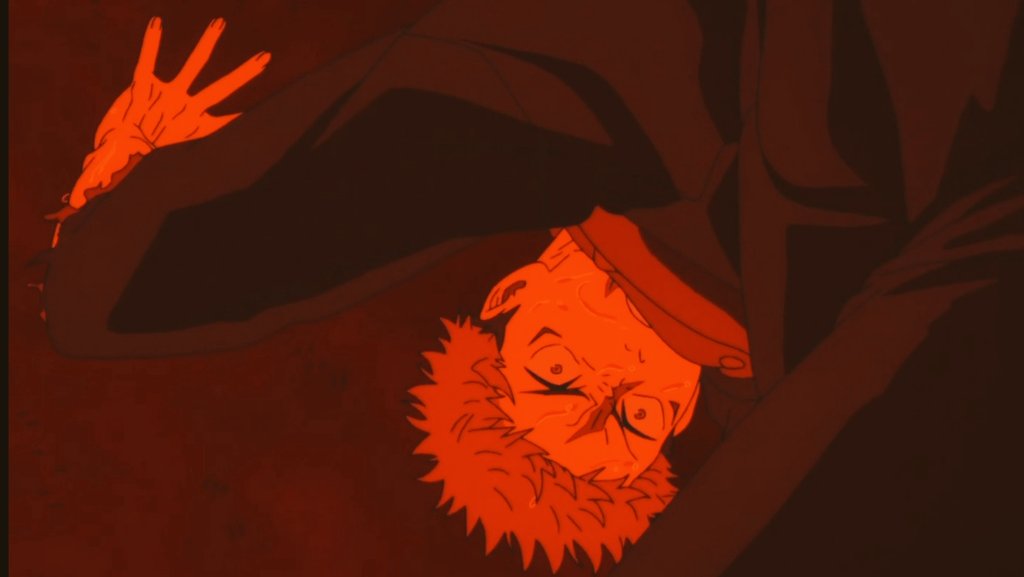 barbiesukuna's tweet photo. yuuji being held down by the 'gavel of justice' always reminded me of atlas holding up the heavens. the cinematography here emphasises the weight of it even more. a metaphor for holding the burden of another's sins and keeping the world from crashing down by the same https://t.co/6VTyySGUh7