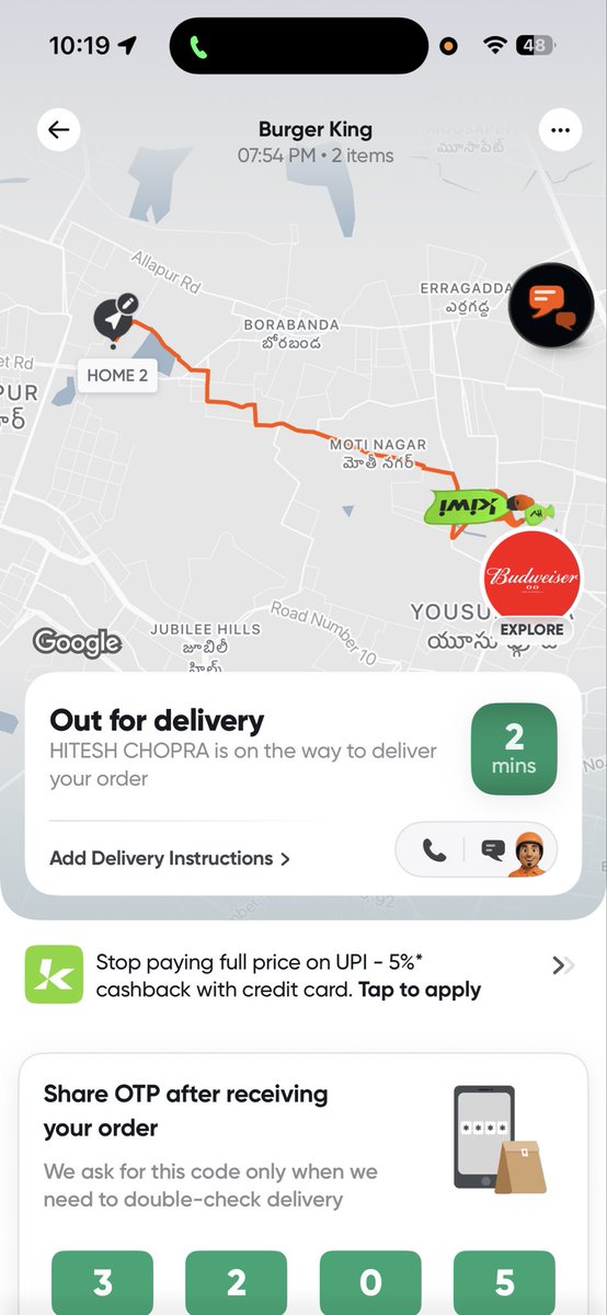 kohsa05's tweet photo. Ordered food on @Swiggy at 7:54 PM and it’s 10:19 PM now — still not delivered.

No response from the delivery partner and zero help from customer support. This is extremely frustrating and unacceptable.

Please resolve this immediately. #Swiggy https://t.co/vWJdR4vKrk