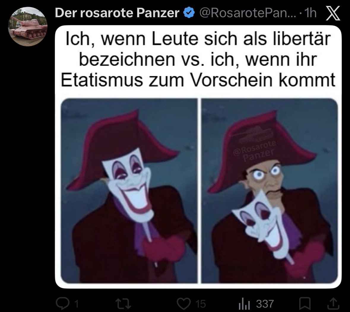 Das ist lustig, weil der Panzer zum größten Etatisten wird, sobald es um Ausländer geht.