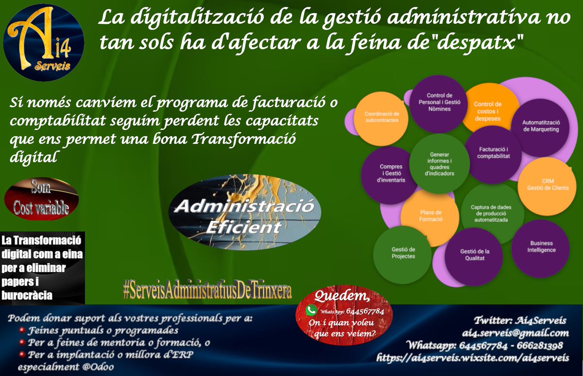 Ai4Serveis's tweet photo. Ajudant a #Optimitzar o #MilloradeProcediments, #SolucionsAi4 també s'implica aportant-vos els millors professionals amb #FeinesAdministrativesaDemanda
#AutomatitzemFeinesAdministratives
#TransformacioDigital https://t.co/Z44wWSTt4Q