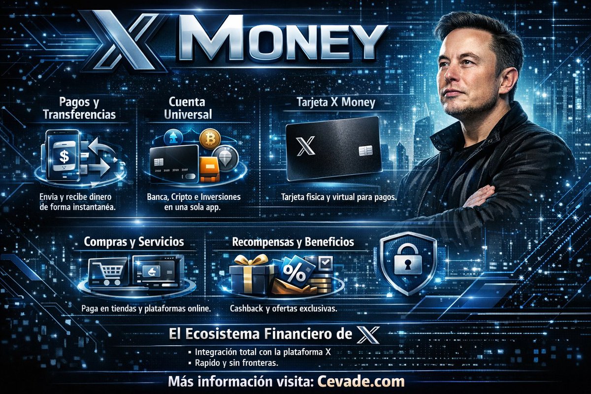 CeVaDe's tweet photo. Elon Musk presente X MONEY. 
📍 #Infografia #ElonMusk #XMoney #Wallet #DigitalWallet 
💾 https://t.co/nV2coqSHTc
📢 Atte. Cesar Vallejo de la Torre https://t.co/kWHH1B2JXy