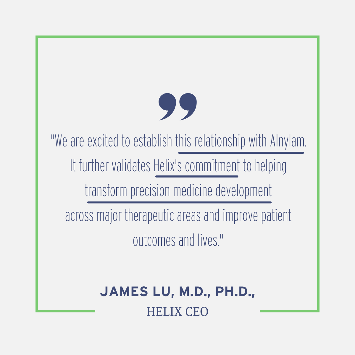 my_helix's tweet photo. Excited to announce our multi-year agreement with @Alnylam!

This agreement will aim to accelerate precision medicine development and transform drug
discovery across major therapeutic areas.

Learn More: https://t.co/tTYwTCWtqC https://t.co/idBg6e6o7u