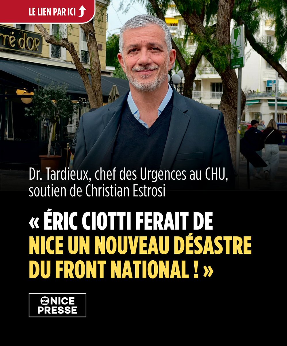 NicePresse's tweet photo. « Éric Ciotti (@eciotti) ferait de Nice un nouveau désastre du Front national » dénonce le Dr. Tardieux, chef des Urgences et soutien de Christian Estrosi

#Nice06 #Municipales2026 @cestrosi @pimou06 

🔴 L'alerte d'un médecin ➡️ https://t.co/D9cbhIEOP0 https://t.co/4lB5gsHjpE