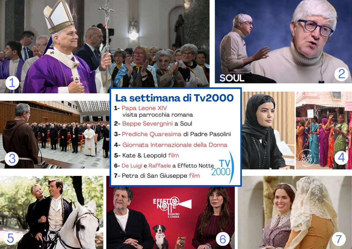 TV2000it's tweet photo. 📨#Newsletter #Tv2000
Dal #5marzo
🇻🇦 #PapaLeoneXIV visita parrocchia romana 'Santa Maria della Presentazione’
@diocesidiroma
📿Le prediche di #Quaresima di Padre Roberto Pasolini
📺@beppesevergnini a @SOULTv2000 @Monicamondo
🎞️Fabio #DeLuigi e Virginia #Raffaele, Stefano #Accorsi e Matilda #DeAngelis a Effetto notte @fabio_falzone
📽 #film e doc per #8marzo #Play2000
Giornata internazionale #donne
Leggi 👇
https://t.co/ByKLkVlkkl
Iscriviti per ricevere #news 👇
https://t.co/74GMG7obcA