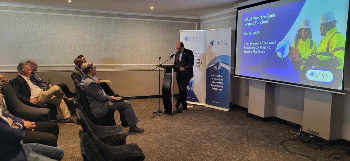The_CESA's tweet photo. Our new President, Dr Vishal Haripersad, takes the podium to unpack our key priorities, as CESA, for the year under the theme: “If Not Engineers, Then Who? Reclaiming Our Purpose, Securing Our Future.”
#ConsultingEngineers
#PioneeringChange
#SecuringOurFuture https://t.co/a8nGZShJLL