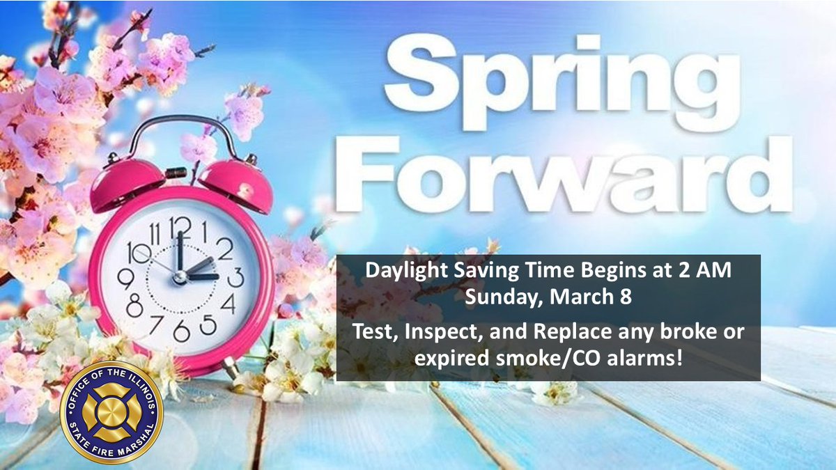 ILFireMarshal's tweet image. ⏰ Daylight Saving Time = Time to check your alarms! ⏰

Test, inspect &amp;amp; replace any broken or expired smoke &amp;amp; CO alarms this weekend. A working alarm can save your life! 🏠🔥

#FireSafety #HomeSafety #DaylightSavingTime