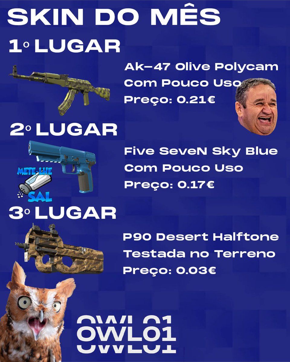 0wl011's tweet photo. Queres ganhar SKINS DE GRAÇA?
Basta assistir a Twitch do Coruja!
Além de gratuita ainda é "engraçada"

Estas são as skins para este mês!
Com skins mais raras a caminho para Abril 🍌👀

Vejo-te no chat Corujinha <3 https://t.co/XHd1J5UNhU