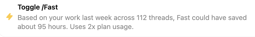 nodecay's tweet photo. genuinely hard to look at this one

"codex fast": $400/mo
estimated time saved last week: 2.375 FTEs https://t.co/i9kECE8Qwl