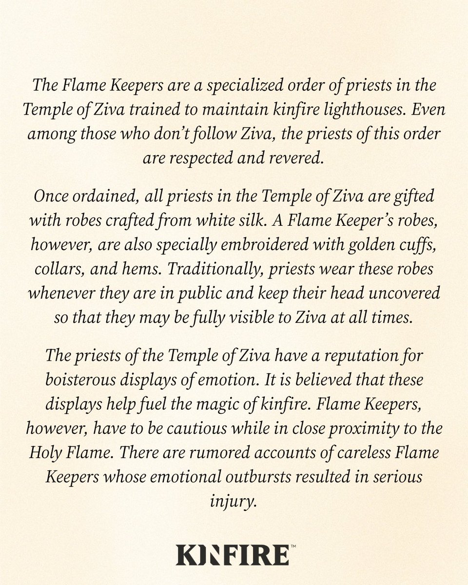 incredidream's tweet image. The Flame Keepers of Ziva tend the kinfire lighthouses, watched by Ziva always. White silk, golden hems… and emotions kept carefully in check near the Holy Flame. 🔥

#Kinfire s #BoardGames #BoardGame #BoardGameCommunity #TabletopGames #Tabletop #GameLore