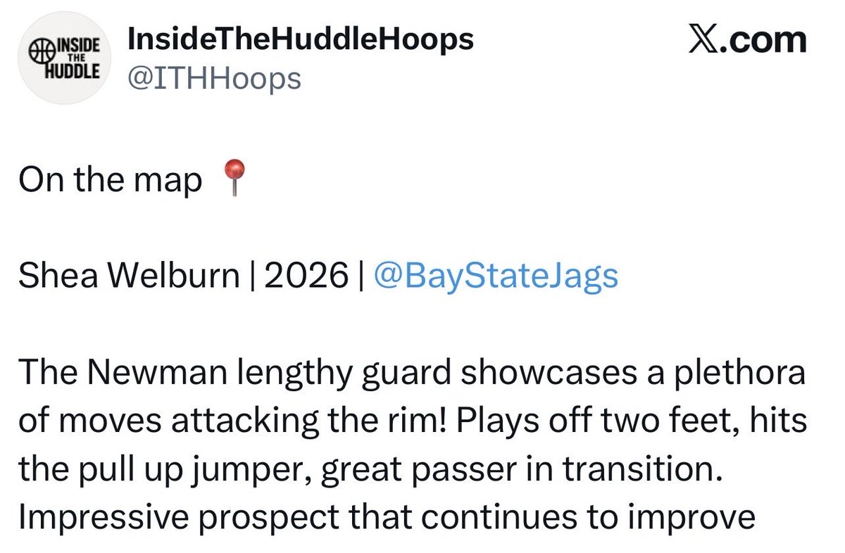 bclaymarketing's tweet photo. Brandon Clay Brand Marketing 

“THE. agency.”

Best Evals, Guidance &amp; Marketing in 🏀

🚨CLIENT UPDATE 🚨

Agree 100% with this take on now ‘27 G Shea Welburn of The Newman School (MA) via @ITHHoops ⬇️⬇️

➡️➡️ JOIN “THE. agency.” TODAY: https://t.co/noyHkrK1Fr #BClayMarketing https://t.co/KW2Ep7wEpc