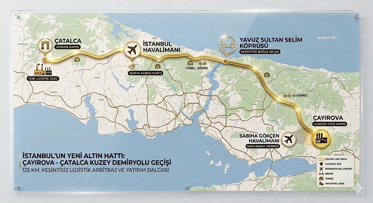 muratguItekin's tweet photo. 📌📌TARİHİ İPEKYOLU PROJESİNDE ARTIK SONA GELİNİYOR..

Çayırova’dan Çatalca’ya uzanan 125 km’lik bu hat, İstanbul’un yeni altın hattı olmaya aday. 44 tünel ve 42 köprüyle örülen bu koridor, Türkiye’nin en büyük "lojistik arbitraj" projesi olarak iki kıtayı ve iki dev havalimanını bağlayacak; sanayicinin elini güçlendirip yeni bir yatırım dalgası başlatacak. Ben hep diyorum ya: Arazi yatırımında yarın geç, bugün erken davranan kazanır.