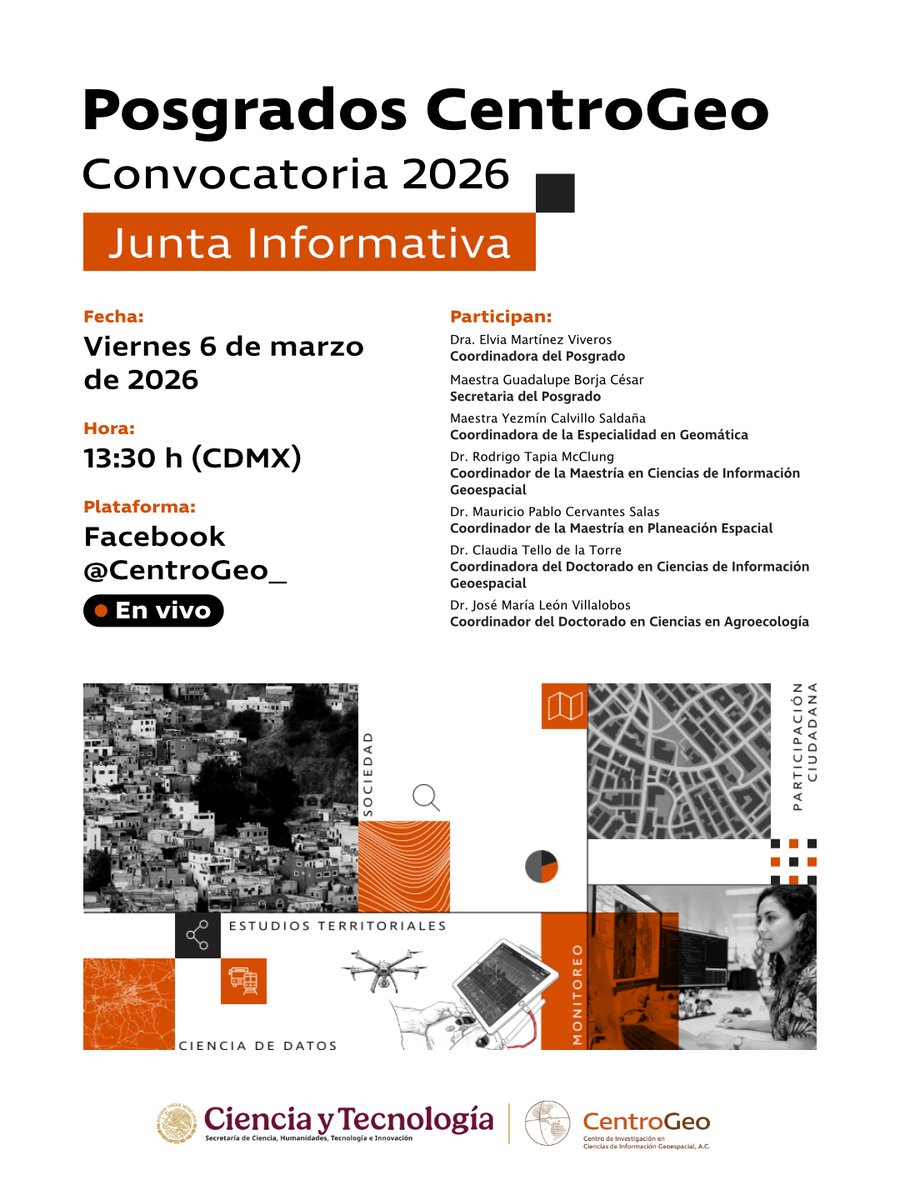 Dar el siguiente paso académico requiere información clara.

Participa en nuestra Sesión Informativa de Posgrados CentroGeo y resuelve tus dudas sobre convocatoria, requisitos, tiempos y características de cada programa.

Infórmate y prepárate para postular.