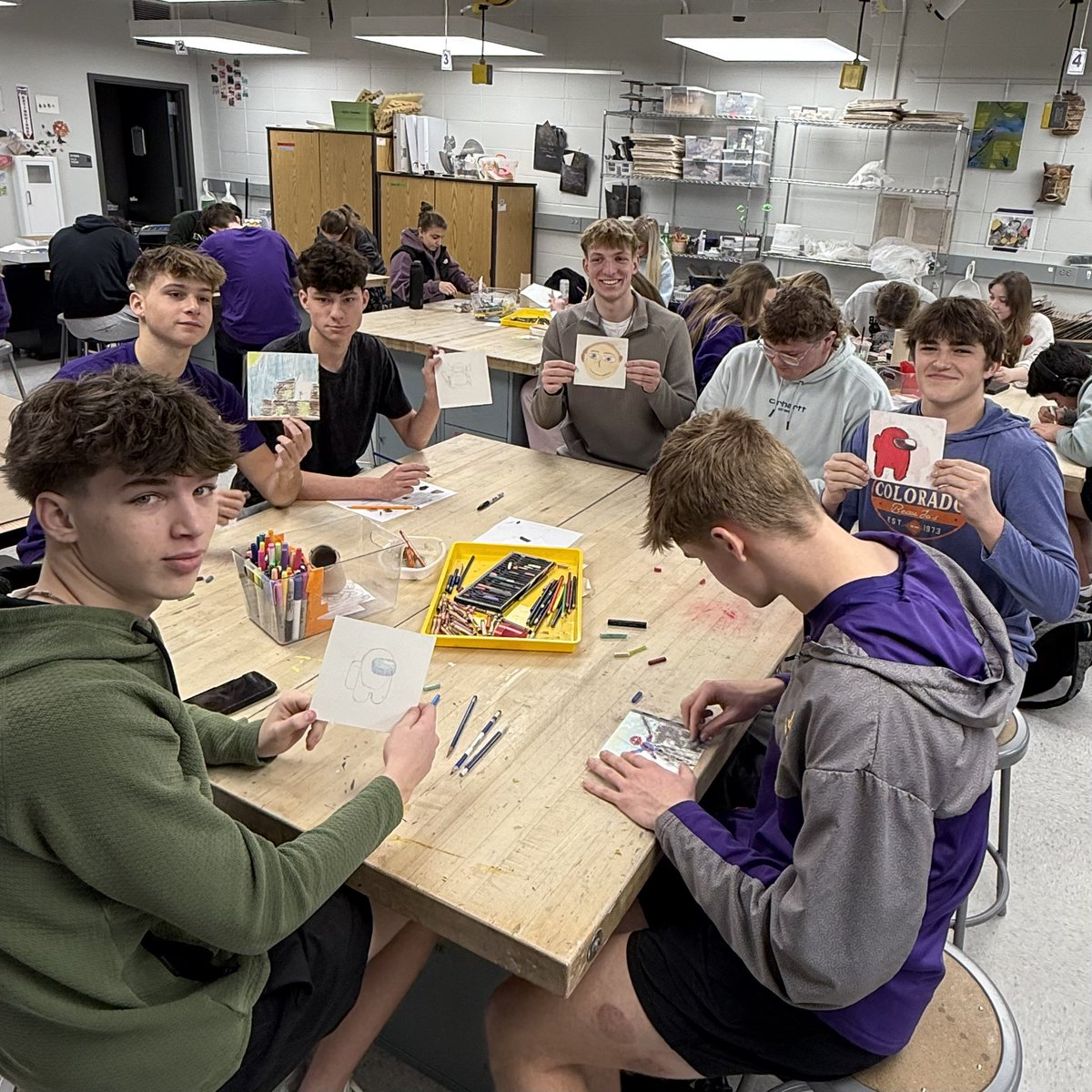NorwalkArt's tweet photo. Art Appreciation Students are exploring chapter6 Drawing with some hands on learning!  Let’s draw with varied drawing media!  Can we do this everyday?  😍. #journey @Norwalk_HS https://t.co/QHqdlobdEo