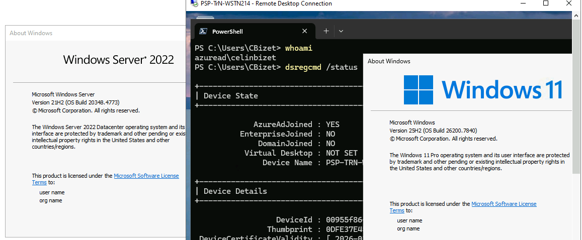 nlangrs's tweet photo. @awakecoding Not great news (for you sorry), I was able to remote onto a machine using azuread\ account, I did have the hosts files entries in place on both host machine and target detailing both computers (ip<tab>name). Tried a 2nd one too. https://t.co/Ldr9X9taGp