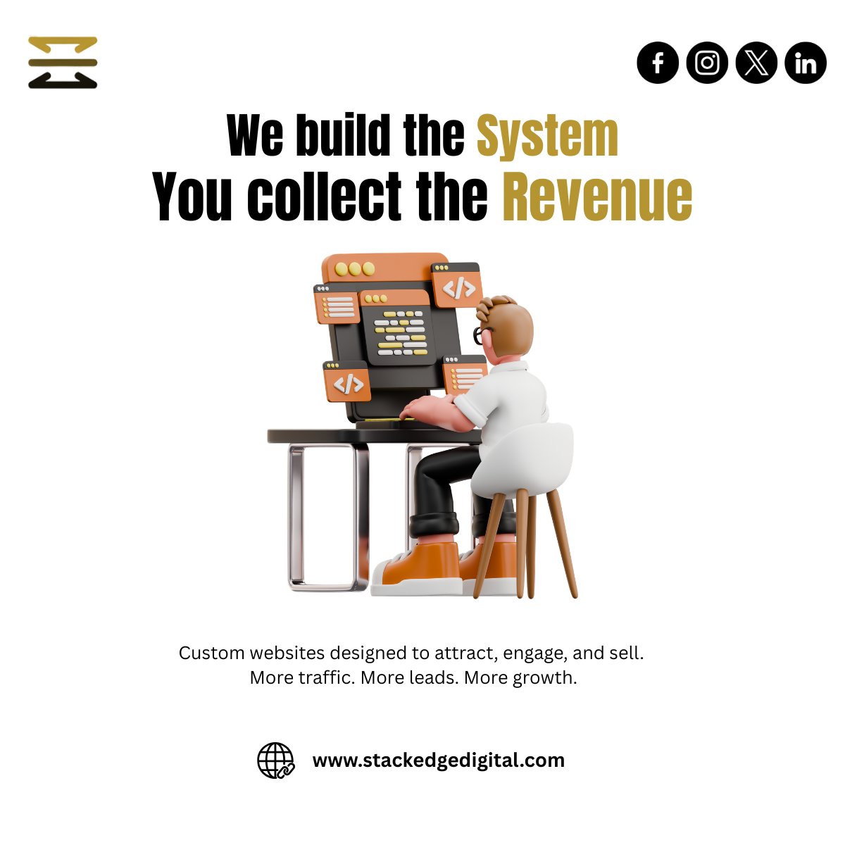 stackedgdigital's tweet photo. A website isn’t just design — it’s a revenue system.

More traffic.
More leads.
More growth.
We build websites that help businesses scale.
🌐 https://t.co/ONWMzMI9bk

#WebDevelopment #stackedgedigital https://t.co/CQW9E2XusD