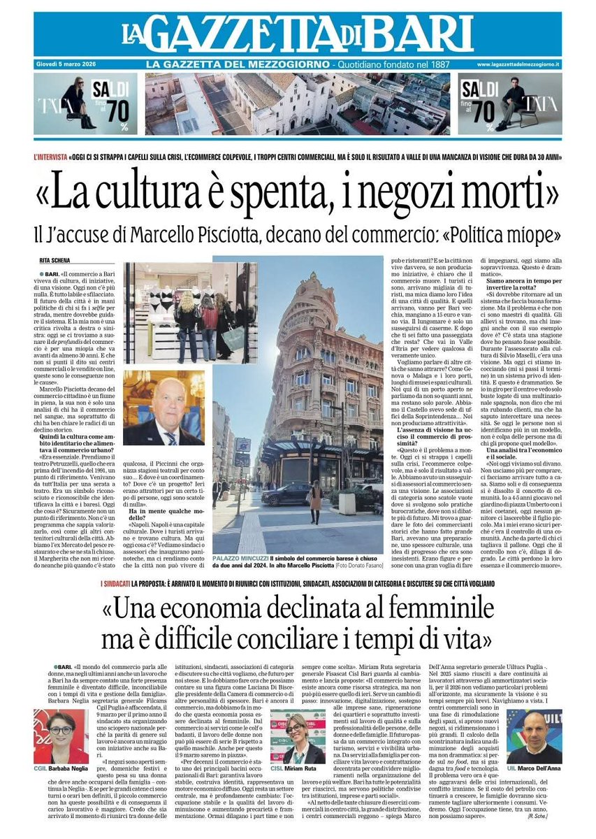 BariFisascat's tweet photo. Il commercio barese resta una risorsa strategica per il territorio, ma ha bisogno di cambiare passo.

📰Lo sottolinea @MiriamRuta segretaria generale della @BariFisascat nel suo intervento su La Gazzetta del Mezzogiorno. 
#commercio #lavoro @FisascatCislPug @cislbari https://t.co/cfA2mob4Uw
