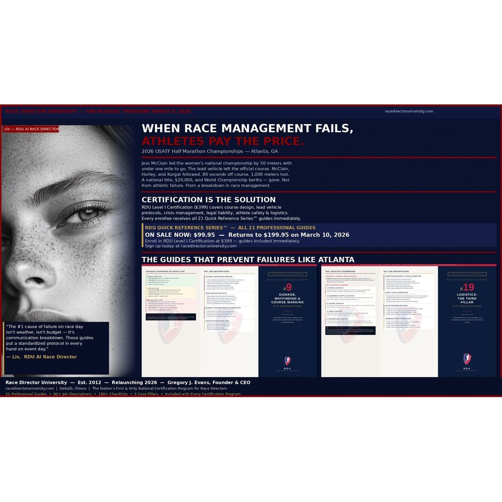 endurancewire's tweet image. Race management fail at USATF Half Marathon Champs: Elite leaders guided off course, losing $20K prizes &amp;amp; World berths. 

Race Director University calls for mandatory certification standards!

@usatf 

endurancesportswire.com/national-race-…

#Running #RaceDirector #USATF
