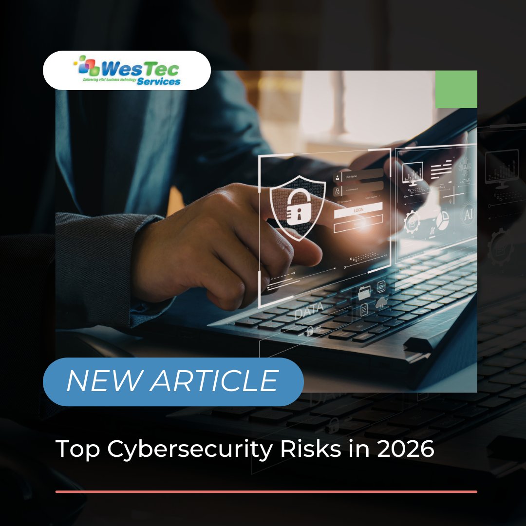 westecservices's tweet photo. As artificial intelligence continues to rise and evolve, in addition to other technological advances, cyber criminals get more and more creative in their methods. Learn more about the top cybersecurity risks to watch out for in 2026: https://t.co/XrcYl7RmVh https://t.co/4TTLz5xoUy