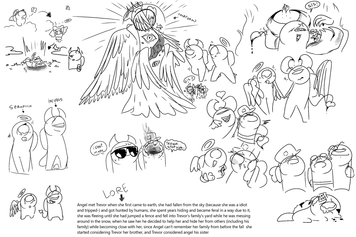 Ms_duckser's tweet photo. angel/trevor stuff
you can tell i like them more then the others because i didnt wanna change anything for them besides some better lore stuff 
#amongus #amongusfanart #oc #amongusoc https://t.co/h1ADPfUj6p