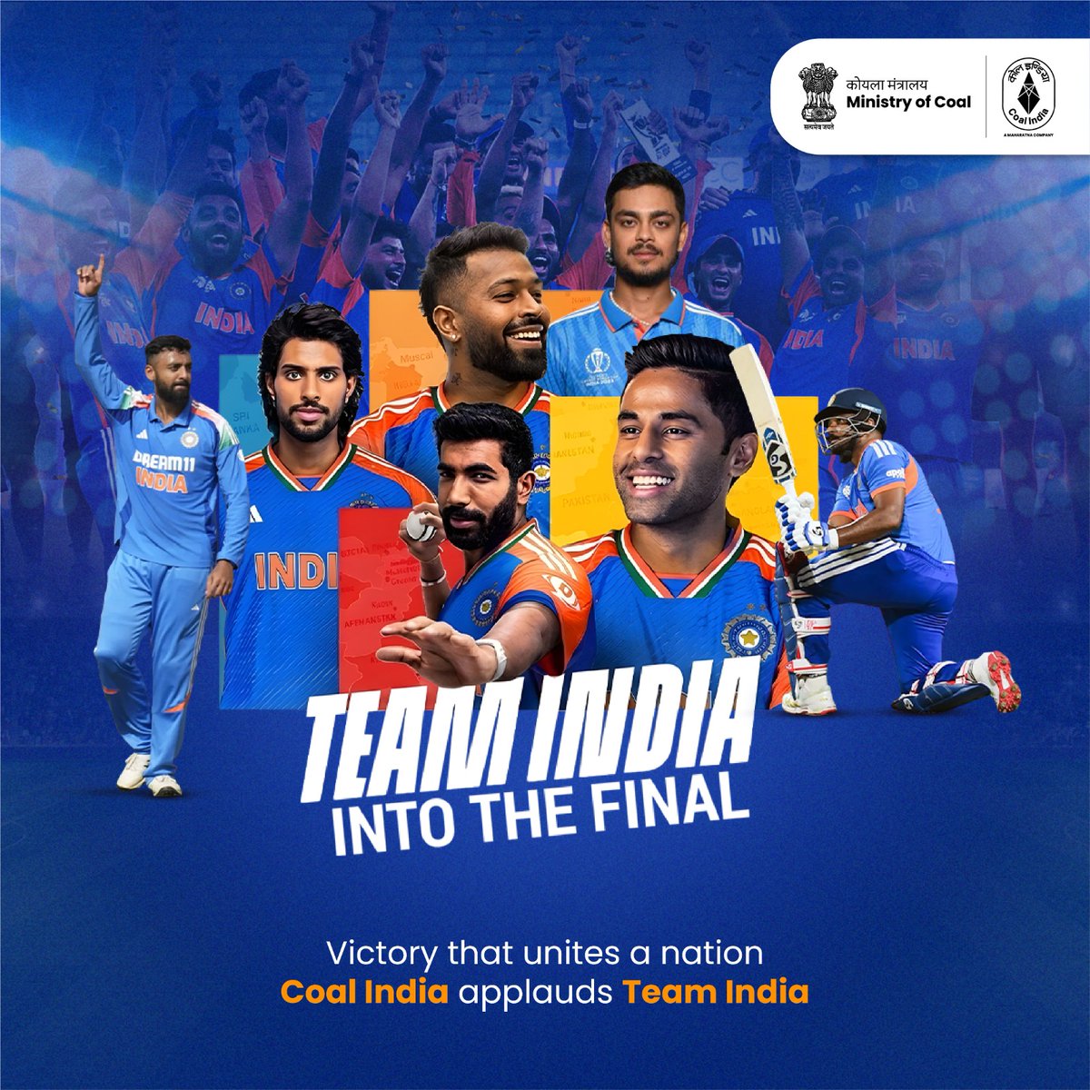 CoalIndiaHQ's tweet image. 𝐆𝐫𝐚𝐧𝐝 𝐞𝐧𝐭𝐫𝐲 𝐢𝐧𝐭𝐨 𝐭𝐡𝐞 𝐟𝐢𝐧𝐚𝐥𝐞! 𝐓𝐡𝐞 𝐌𝐞𝐧 𝐢𝐧 𝐁𝐥𝐮𝐞 𝐚𝐫𝐞 𝐫𝐞𝐚𝐝𝐲 𝐭𝐨 𝐜𝐨𝐧𝐪𝐮𝐞𝐫 𝐚𝐠𝐚𝐢𝐧🇮🇳 

#TeamIndia #CoalIndia 

@kishanreddybjp| @satishdubeyy| @CoalMinistry|  @KishanreddyOfc| @PIB_Coal| @BCCI