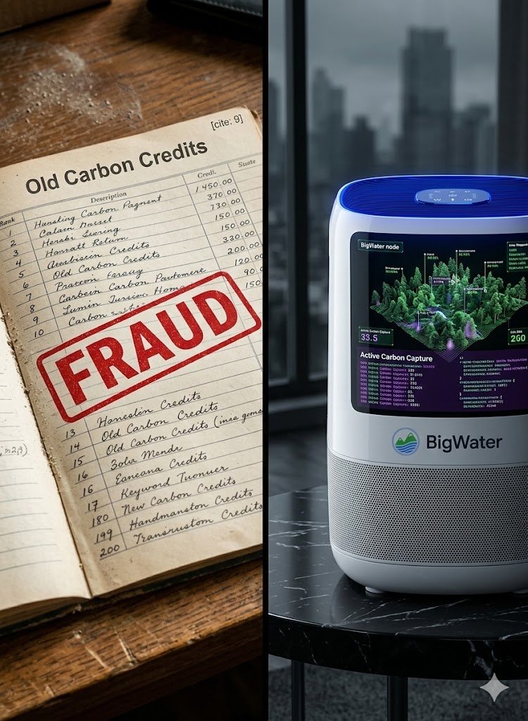 BigWProtocol's tweet photo. The old Carbon Credit market is failing because it's built on trust, not truth. 

In 2026, opacity is a liability. BigWater Protocol replaces promises with a Proof-of-Impact engine. Every liter of water and every tree is tracked by tamper-proof IoT sensors and anchored on-chain.

High-integrity credits aren't a luxury, they are the future of climate finance.