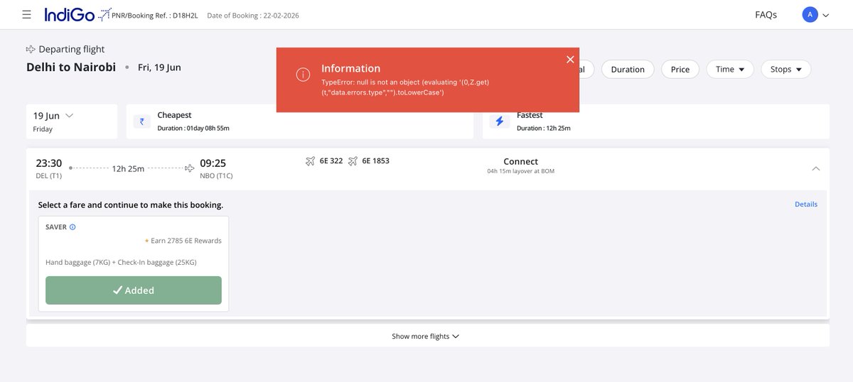anupam85chat's tweet photo. @IndiGo6E rescheduled my international flight &amp; has now delayed it by about 24 hours. PNR: D18H2L – I can't rebook or reschedule, can't get a refund, can't reach cust. care, &amp; error messages keep popping up. Kindly help. @MoCA_GoI please take note. Struggling for over 2 hours now https://t.co/iU7Ru6RoB3