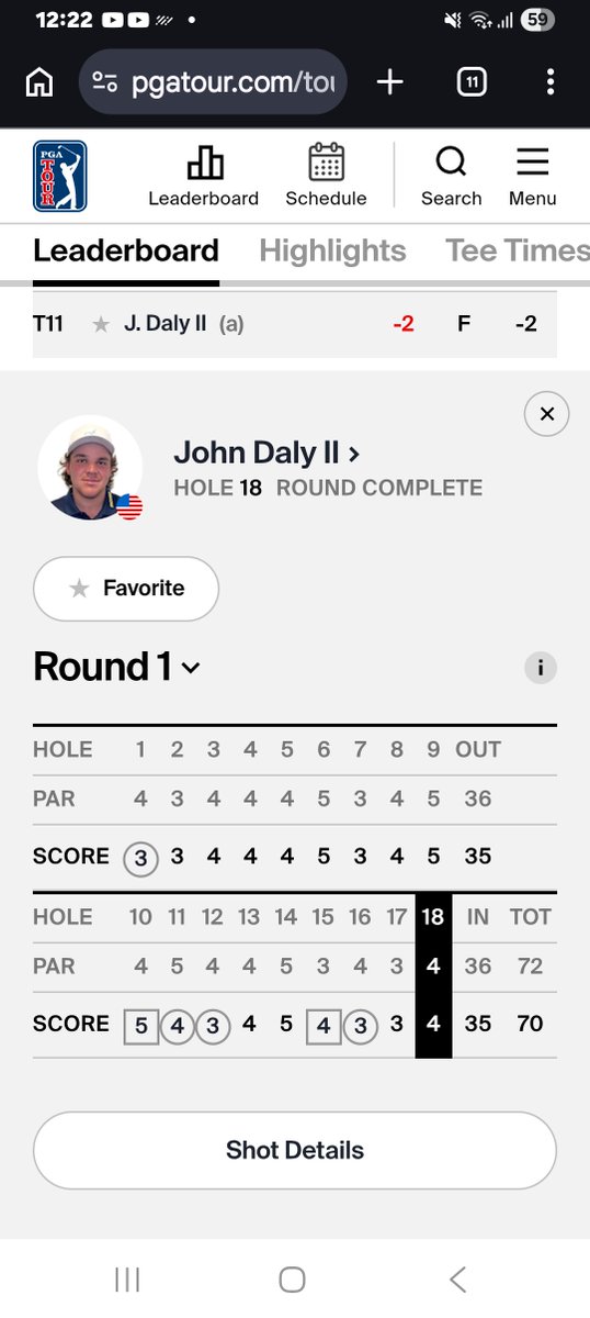 John Daly Jr currently t-11 in the Puerto Rico Open. Shot a respectable 2 under par 1st round. Very solid start. Play well young man.