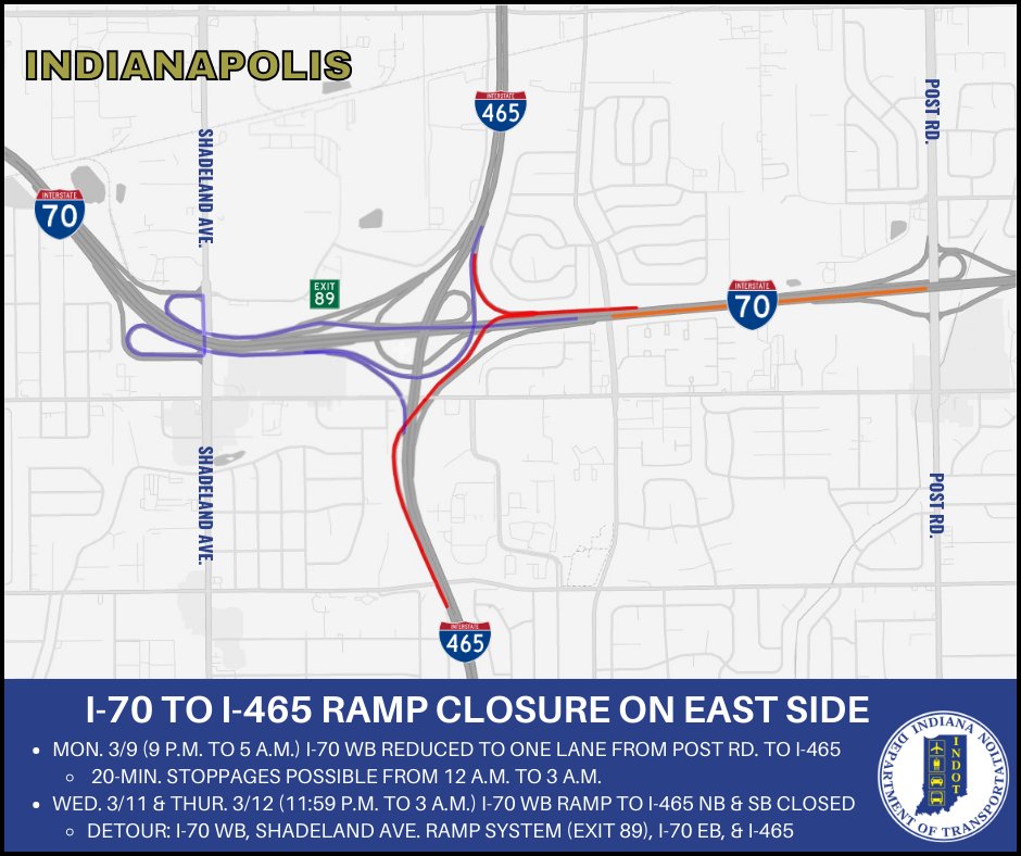 Short-term closures are planned next week on the I-70 WB ramp to I