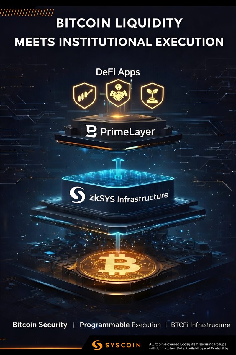 Bitcoin is the most valuable liquidity in crypto.
But using it in DeFi often means leaving Bitcoin’s security.

That’s what @PrimeLayerhq is solving.

Prime Layer is a BTCFi-focused Edgechain built on zkSYS, connecting Bitcoin liquidity to institutional-grade execution. 🧵