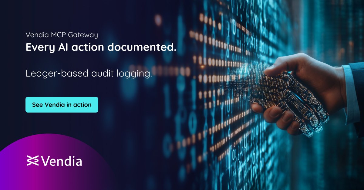 VendiaHQ's tweet photo. "What data is my AI agent accessing?"

Vendia MCP Gateway provides ledger-based audit logging that address governance needs.

Check out the sandbox
https://t.co/ce35WNQc9Q

#AIGovernance #EnterpriseAI #MCP #MCPGateway https://t.co/UJhXOW2Yxg