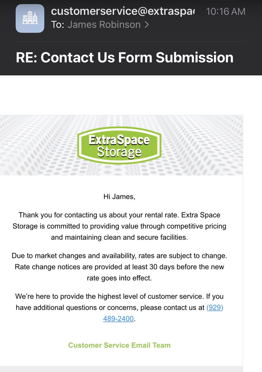Jnrob28's tweet photo. So I started with
@extraspace storage in 6/24. Introductory rate of $93 a month. It increased to $153 after 4 months.  In less than two years it has now gone to $208 a month. 40% price hike is absolutely ridiculous in less than 2 years. @NYCMayor When you contact them you get https://t.co/i59LzaKqQm