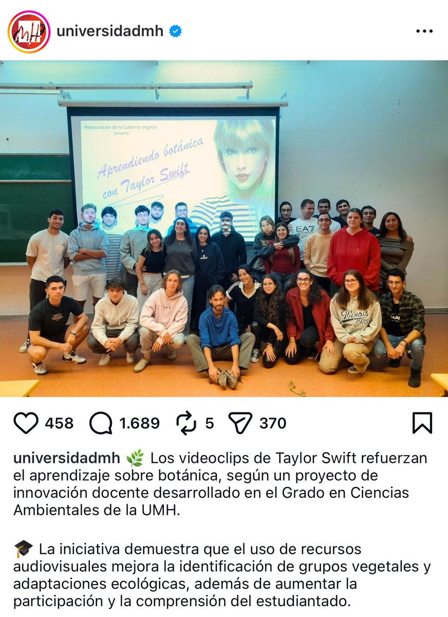 Pessoal, assunto sério. 

Vocês lembram da Gláucia L. Silva, a Swiftie bióloga, mestra e doutoranda que criou o “Método Taylor Swift” ensinando botânica com os clipe da Taylor?

A Universidade Miguel Hernández, da Espanha, publicou um artigo atribuindo essa metodologia, que vem