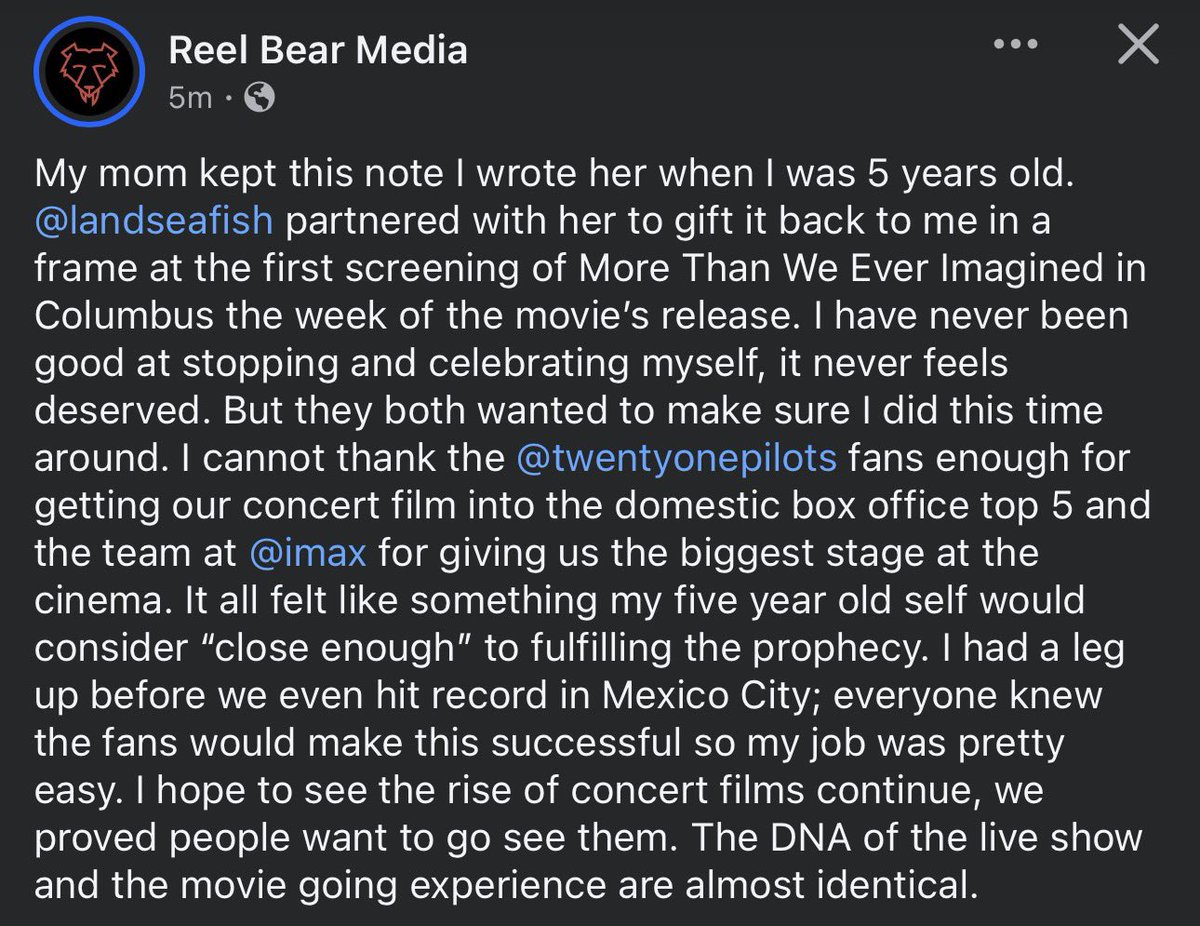 New post from Reel Bear Media!
“To Mommy: I wish I could be a movie maker”
Good job Mark, you made it. 
#twentyonepilots