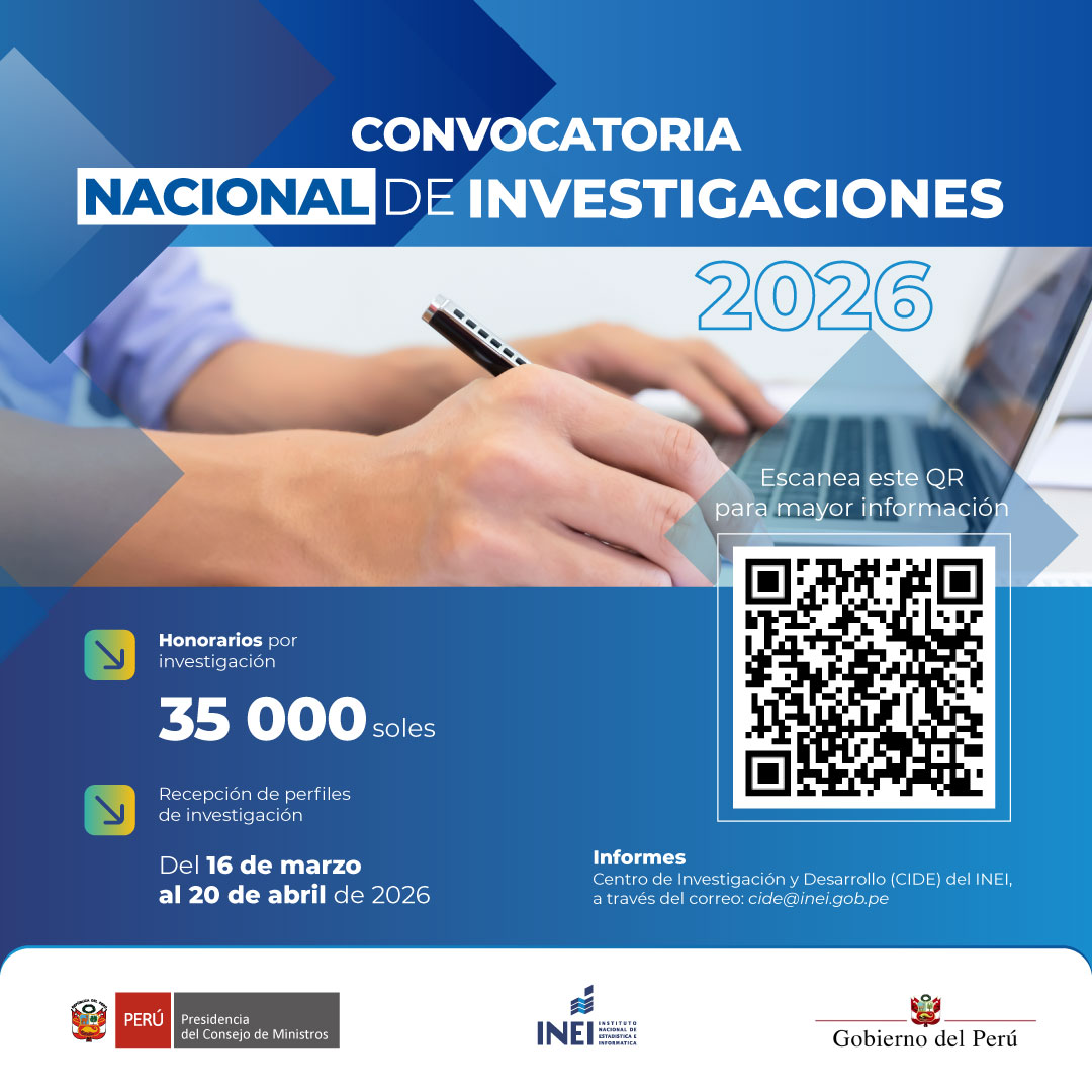 INEI_oficial's tweet photo. 🔎 ¿Eres investigador en temas socioeconómicos y usas como fuente de información las bases de datos del #INEI?

✅ Inscríbete en esta convocatoria que realizamos a través de nuestro Centro de Investigación y Desarrollo #CIDE.

📄 Revisa las bases: https://t.co/fc17RssGSW https://t.co/D6rIqy286F
