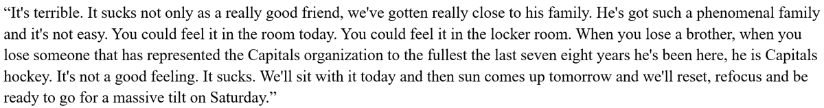 TomGulittiNHL's tweet image. Definitely a down mood in the Capitals locker room today after they learned that Nic Dowd was being traded. Good friend Charlie Lindgren summed it up.