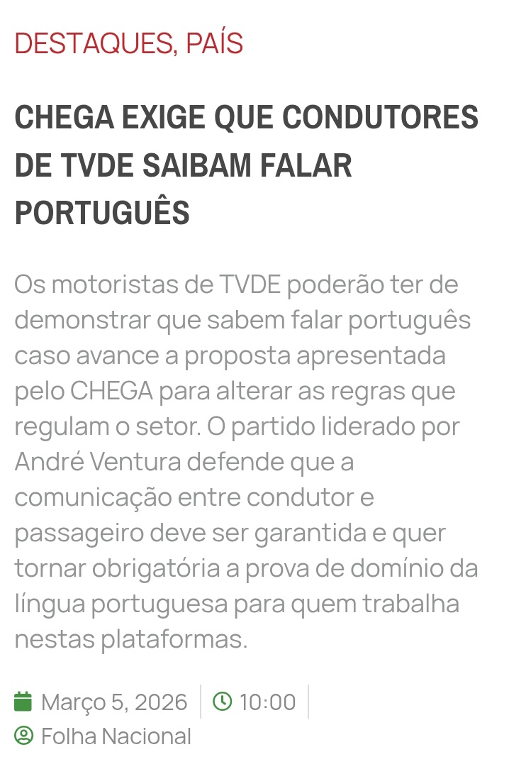 Falar Português para ser condutor de TVDE tem de ser requisito obrigatório !!!