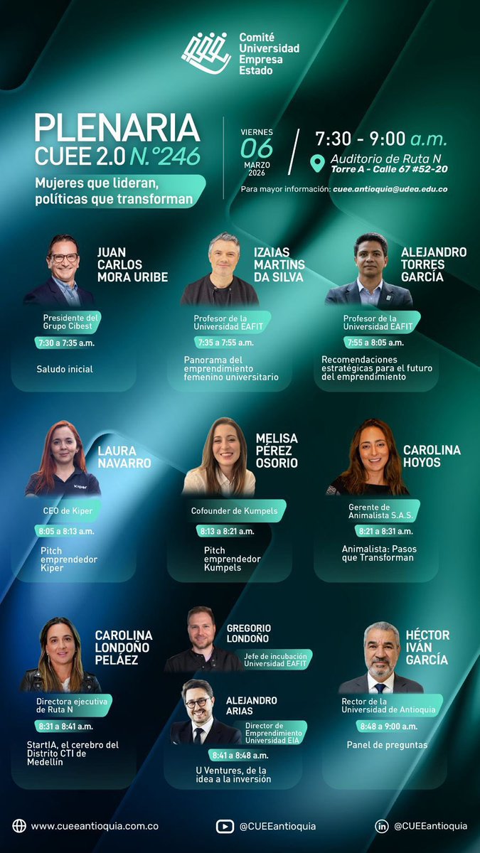 AlejoOlaya's tweet photo. Viernes de #CUEE ! No te lo pierdas, En @Ruta_N
Plenaria por la mesa de #Emprendimiento innovador y en homenaje a las mujeres que transforman.
https://t.co/fFopHZevdk https://t.co/C84SyJDczx