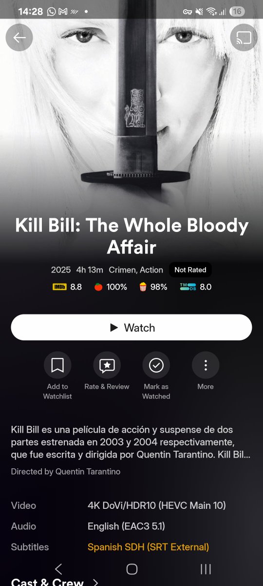 Te mentí, no vamos a coger, vamos a ver 4 horas y media de Kill Bill