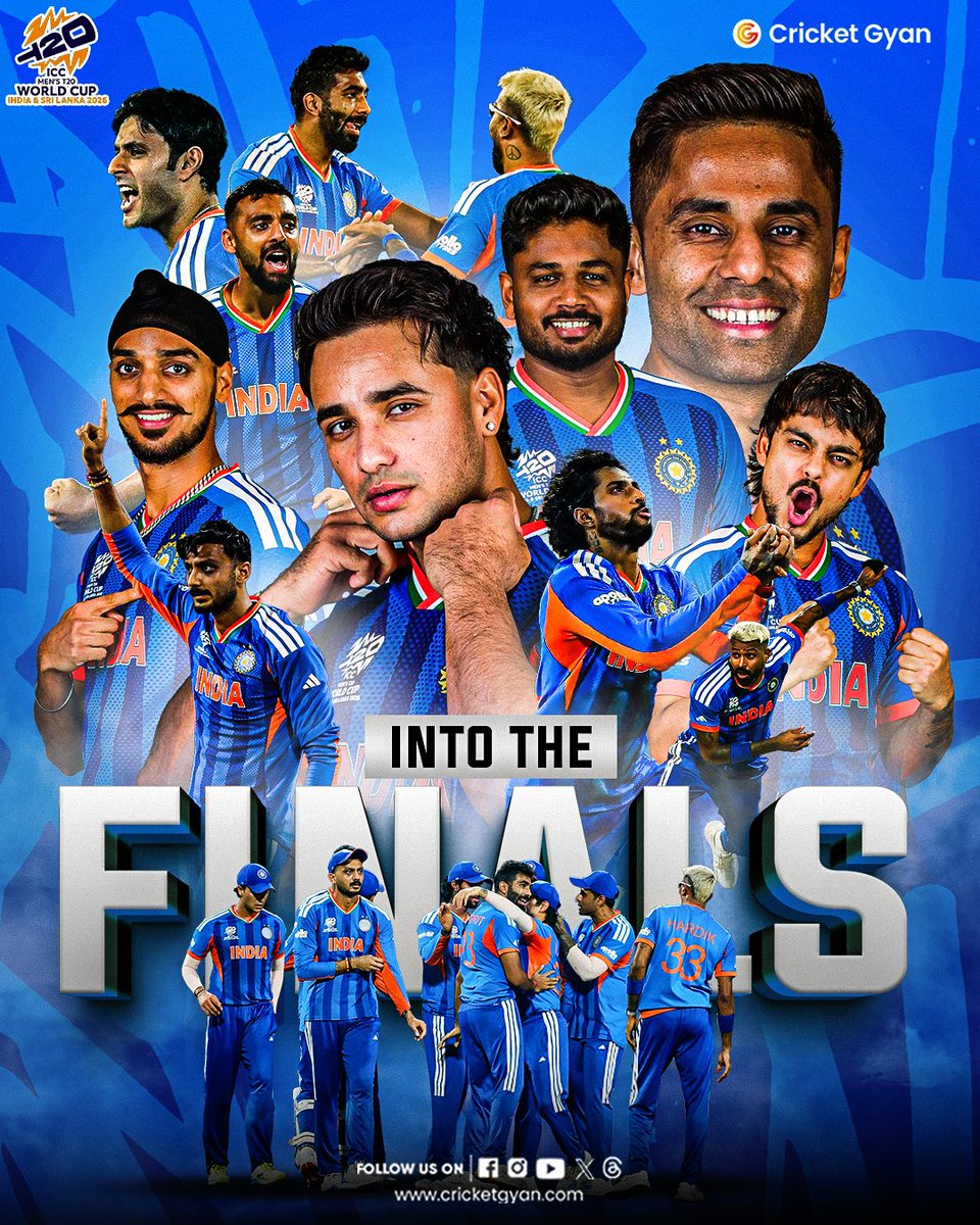 cricketgyann's tweet photo. 𝐈𝐍𝐃𝐈𝐀 𝐈𝐍𝐓𝐎 𝐓𝐇𝐄 𝐅𝐈𝐍𝐀𝐋! 🇮🇳
The reigning champions continue their dominance, reaching a second consecutive T20 World Cup final. 🔥
One last hurdle for the crown. 🏆
.
.
#T20WorldCup2026 #IndiaVsNewZealand #T20Finals #SuryakumarYadav #cricketworldcup #CricketNews #CricketUpdates #CricketHistory #CricketRecords #CricketGyan