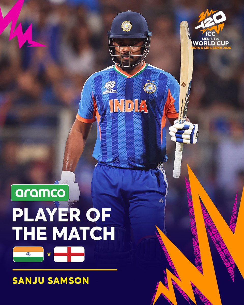 Sanju Samson's classy innings provided the platform for India's win against England in the #T20WorldCup semi-final 👏

He wins <a href="/aramco/">aramco</a> POTM 🎖️