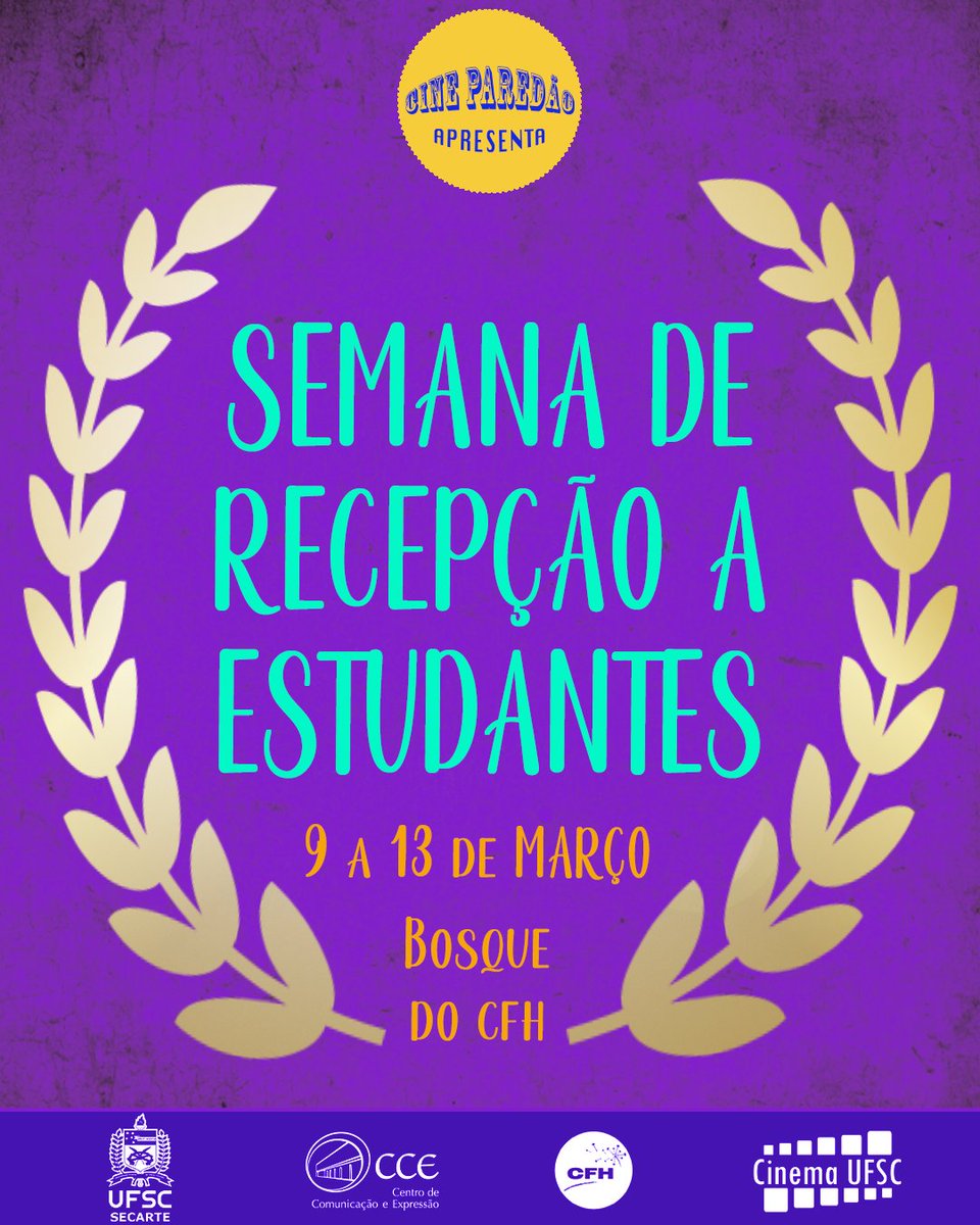 Cine Paredão apresenta SEMANA DE RECEPÇÃO A ESTUDANTES

de 9 a 13 de março
Bosque do CFH (em caso de chuva, no Auditório do CFH ou Vão do CED)
às 19h (exceto sexta, às 18h30)
Gratuito e aberto a todos

instagram.com/cineparedao