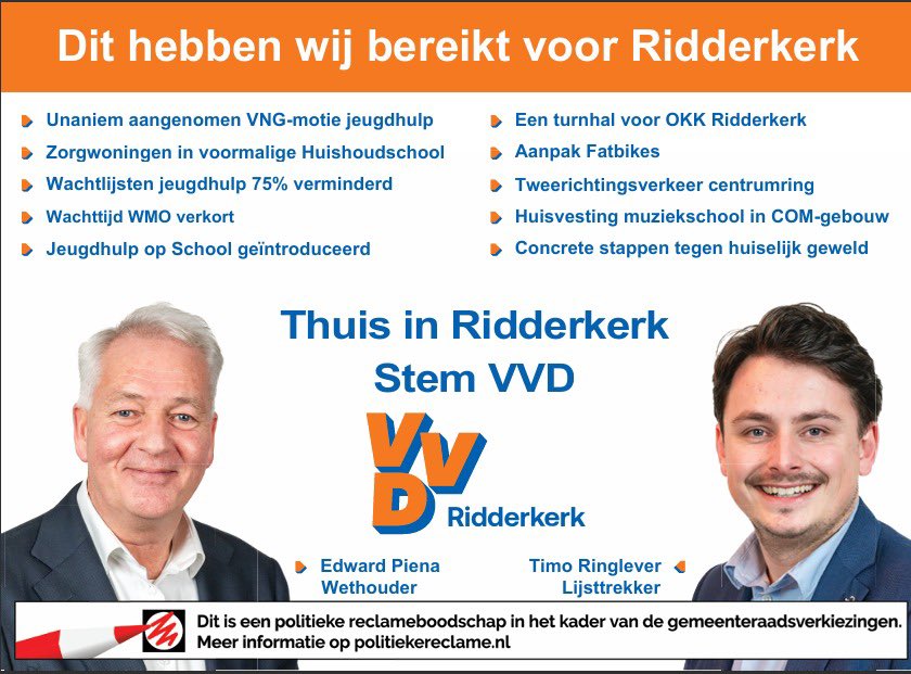 📣 In De Combinatie: wat VVD Ridderkerk de afgelopen 4 jaar bereikte: turnhal voor OKK, betere bereikbaarheid centrum, aanpak fatbikes, kortere wachtlijsten jeugdhulp &amp; Wmo, zorgwoningen en meer. Trots op onze resultaten! 🗳️ 18 maart: stem VVD Ridderkerk. 💙 #ridderkerk