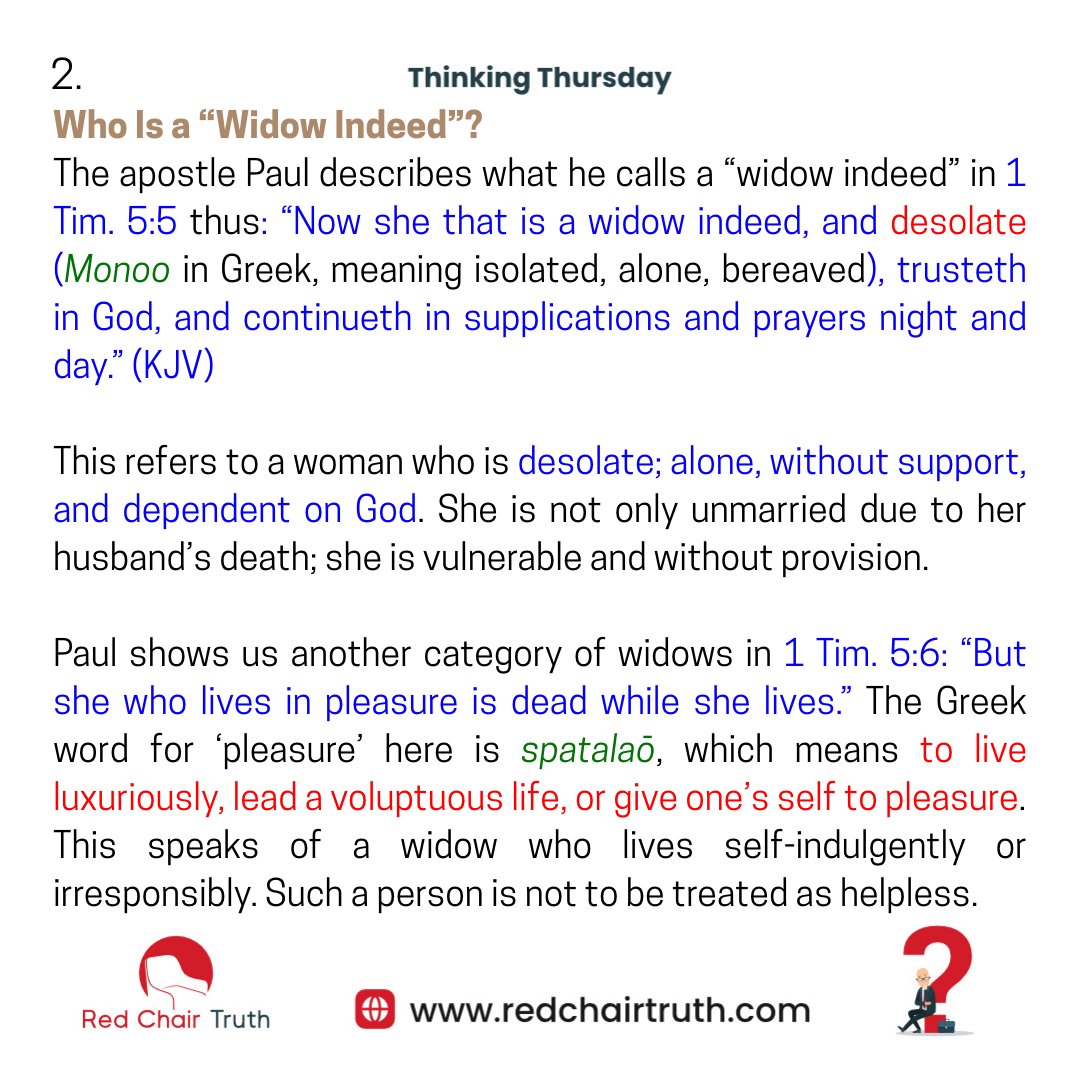 redchairtruth1's tweet image. Today, we live in a more ‘evolved’ world where many women earn way more than their husbands. 
How does the Bible provide for these widows and for 'more widowed' widows? 

Let's find out on Today's Thinking Thursday!

#RedChairTruth #ThinkingThursday #ItaUdoh #Christianblog #RCT