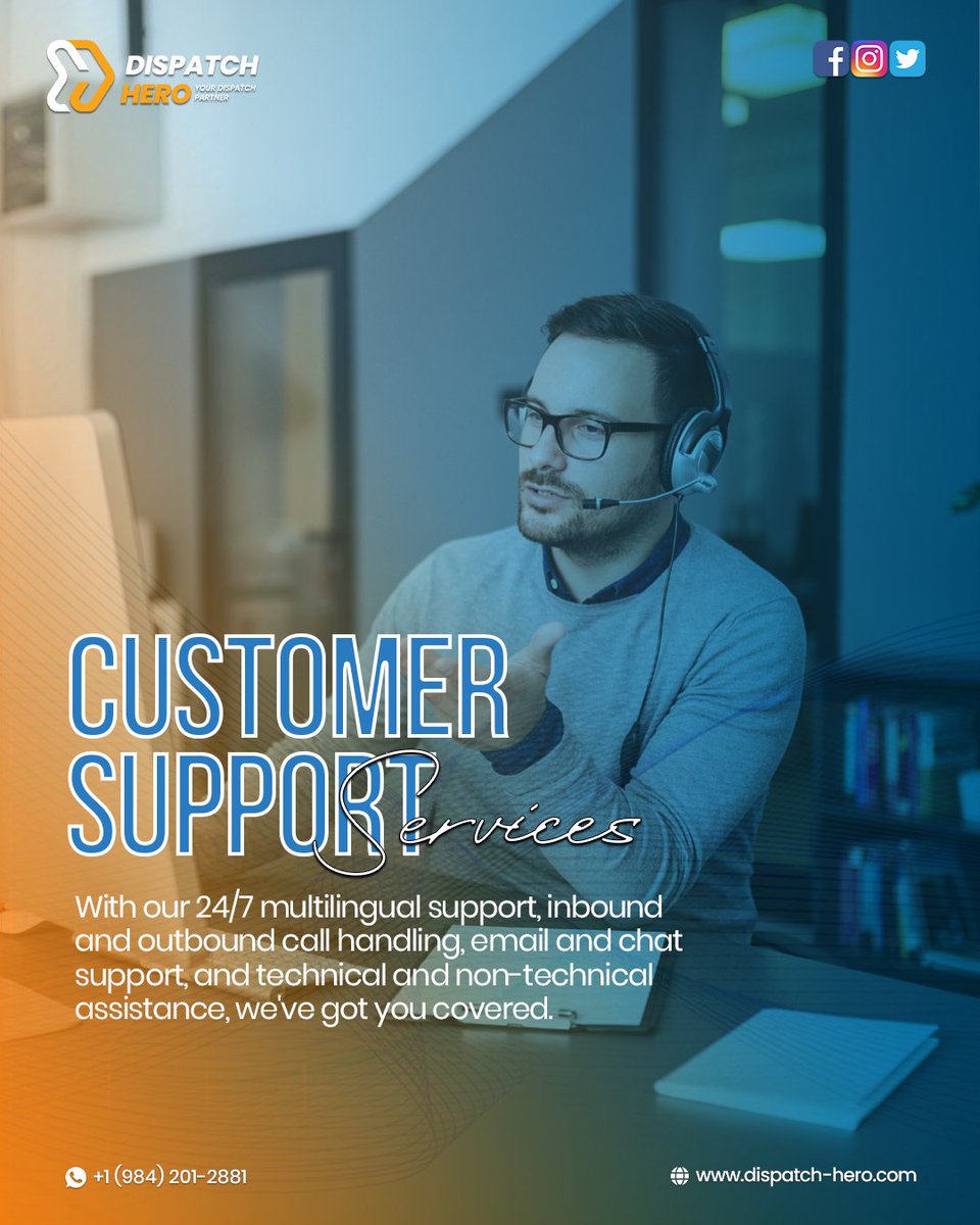 dispatch_hero's tweet photo. Round-the-clock support that keeps your business running smoothly. Our 24/7 multilingual team handles inbound and outbound calls, email, chat support, and both technical and non-technical assistance so your customers always get the help they need. 📞💬 #CustomerSupport #Call https://t.co/oGdRHzRqqS