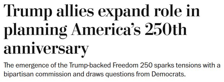 First, Freedom 250, an entity run by Trump's allies, offers access to the president in exchange for donations for America's 250th anniversary events. 

Then, the admin allocates $100 million in taxpayer funds to it while reportedly raising money from foreign sources.

We need